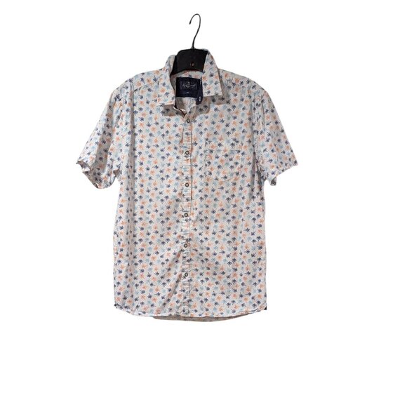 Across The Pond White Palm Tree Island Button Up Short Sleeve Casual Shirt Sz L - Picture 1 of 7